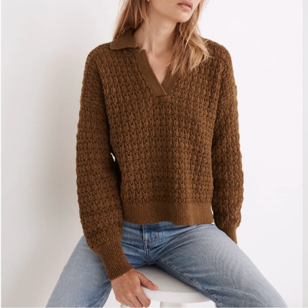 Madewell Sunbury Open Stitch Polo Sweater